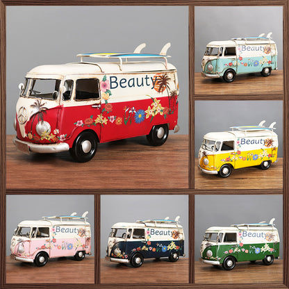 Multicolor Flower Bus Model Figurines Retro Car Tissue Box Home Decoration Ornaments Crafts