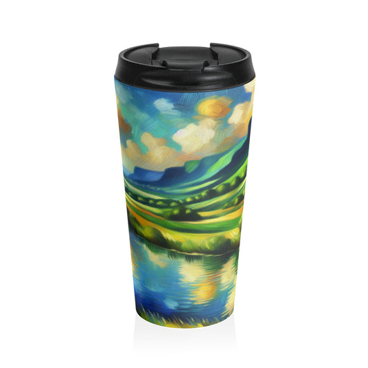 "Serenity at Sunset: An Impressionistic Meadow" - The Alien Stainless Steel Travel Mug Impressionism
