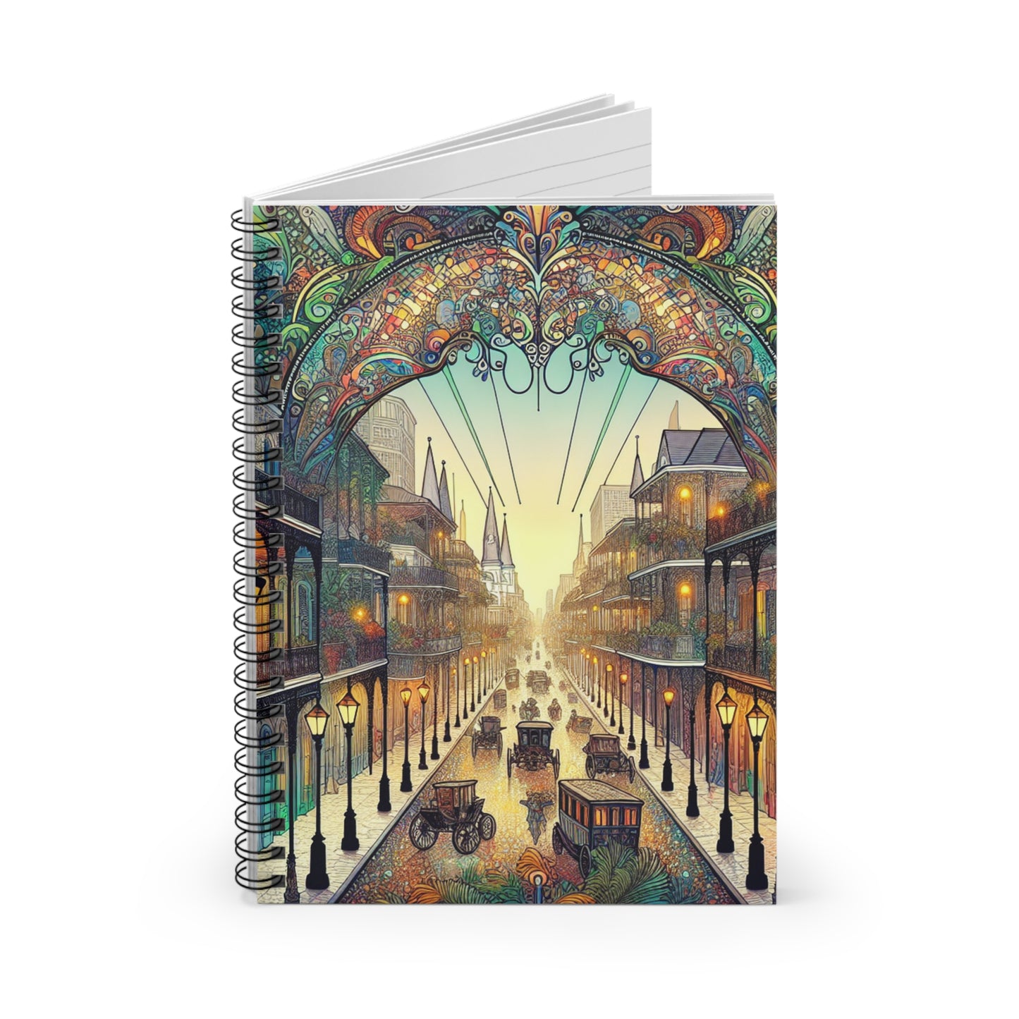 "Vivid Splendor: A Picture of New Orleans's French Quarter" - The Alien Spiral Notebook (Ruled Line) Art Nouveau Style