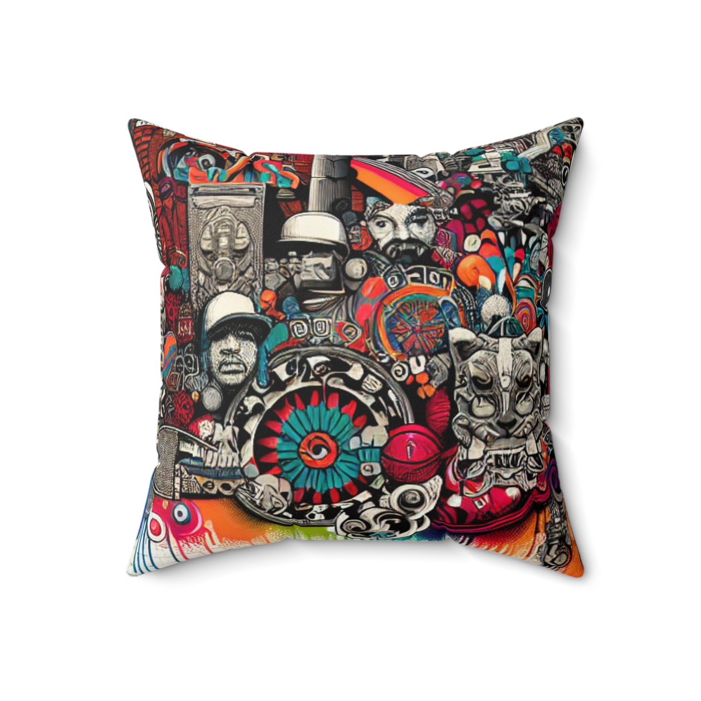 "Fantasy Fusion: A Vibrant Mural of Mythical Creatures"- The Alien Spun Polyester Square Pillow Street Art