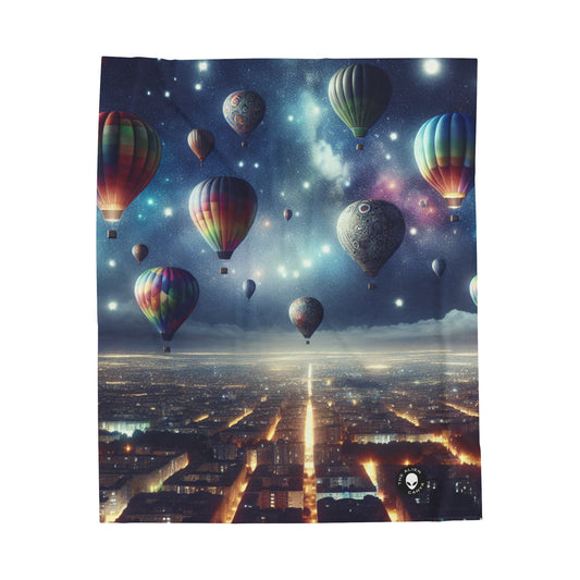 "Starry Night Voyage: Hot Air Balloons Over the City" - The Alien Velveteen Plush Blanket