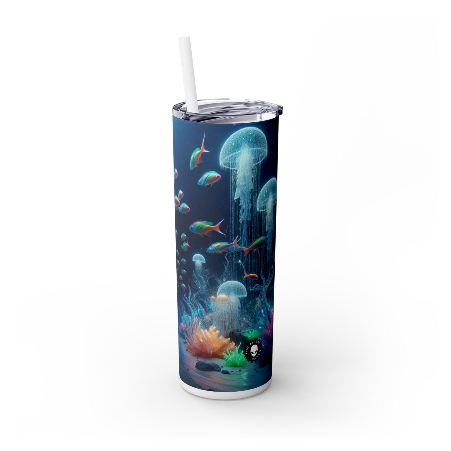 "Neon Dreams: The Underwater Wonderland" - Vaso delgado con pajita de 20 oz de Alien Maars®