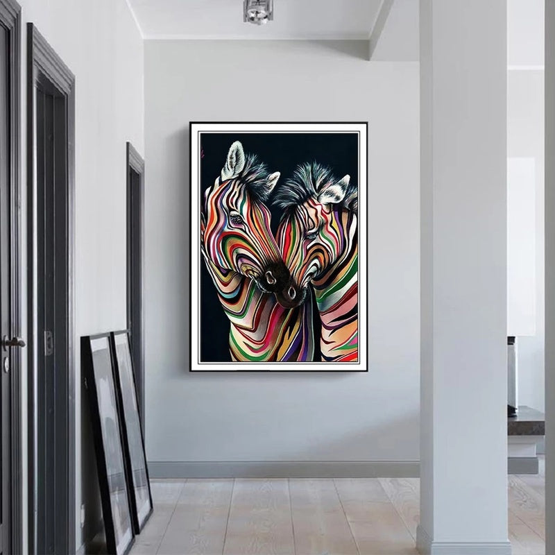 Póster de arte de pared con pintura en lienzo de cebra abstracta moderna