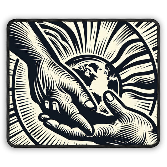 "Uniting Hands, Uniting Nations" - The Alien Gaming Mouse Pad Woodcut Printing Style