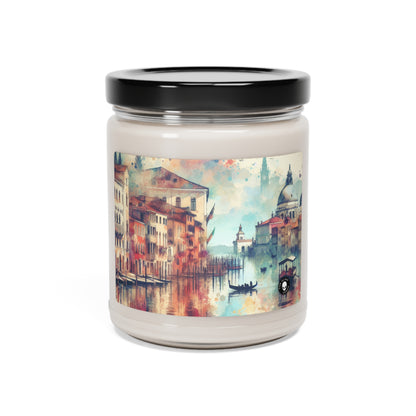 Costa Tranquila: Una pintura serena de acuarela al atardecer - La vela de soja perfumada alienígena 9 oz Pintura de acuarela