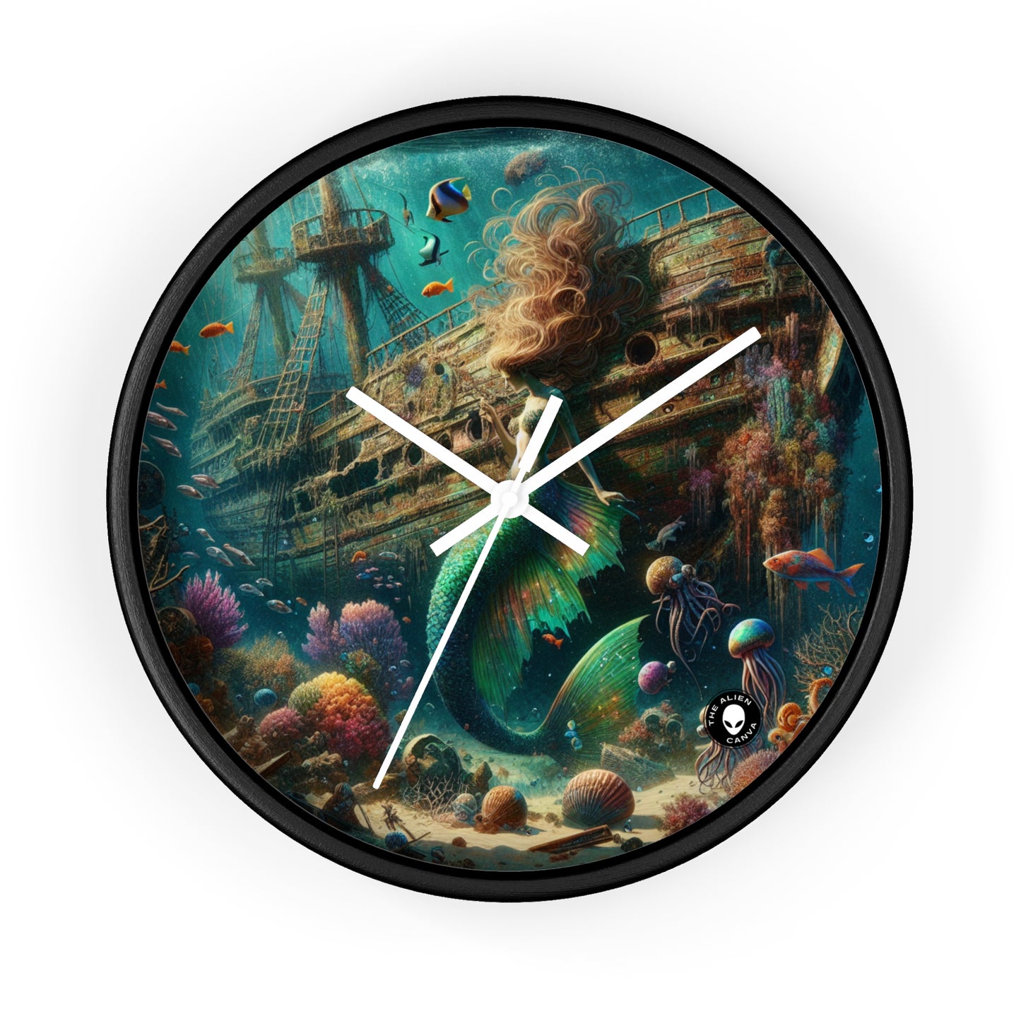 "Mermaid's Treasure: Exploring the Sunken Shipwreck" - The Alien Wall Clock