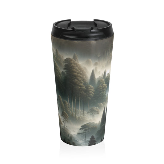 « Misty Forest Retreat » – La tasse de voyage en acier inoxydable Alien