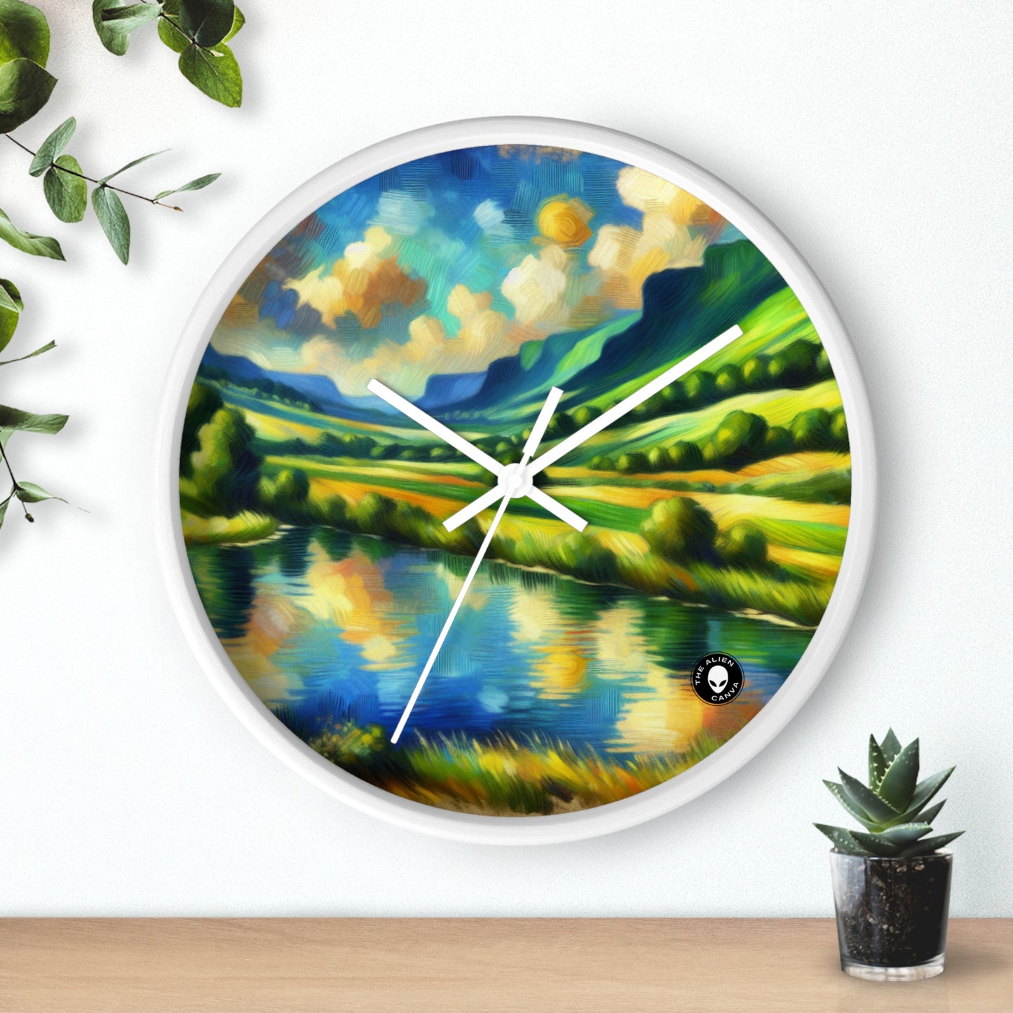 "Sérénité au coucher du soleil : une prairie impressionniste" - L'horloge murale Alien Impressionnisme