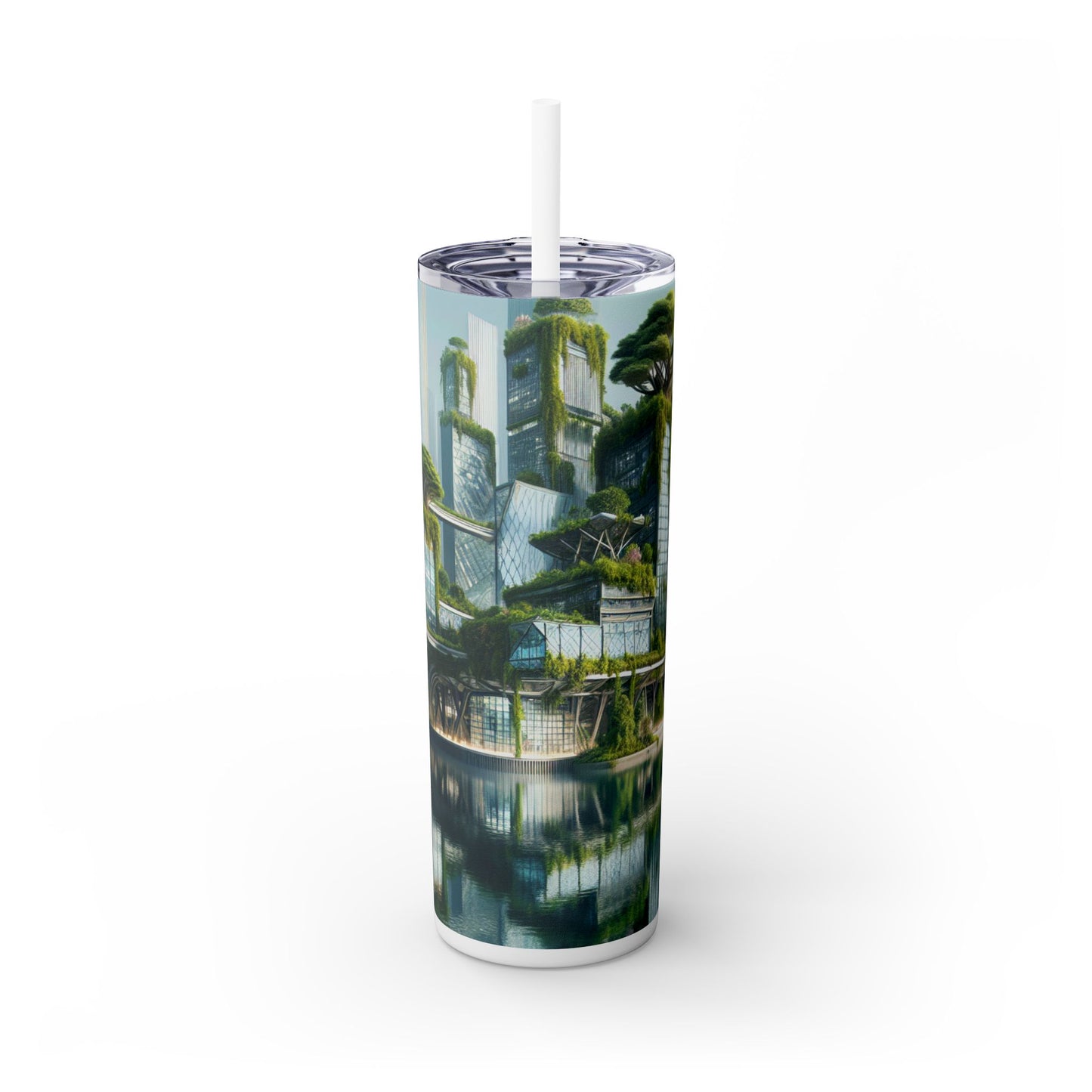 "Nature's Fusion : Un paysage urbain futuriste" - The Alien Maars® Skinny Tumbler avec paille 20oz