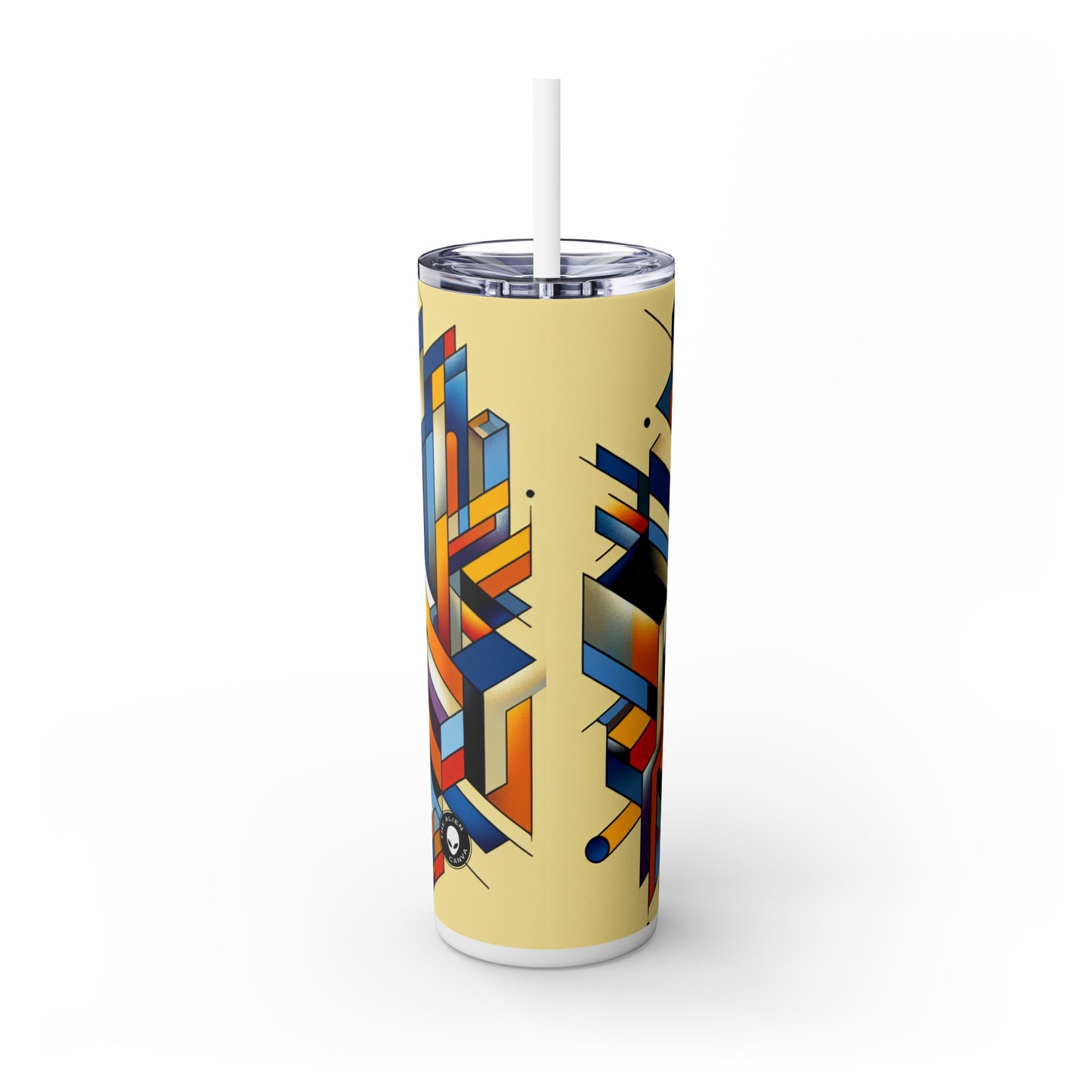 "Metropolis Pulse" - The Alien Maars® Skinny Tumbler with Straw 20oz Cubo-Futurism