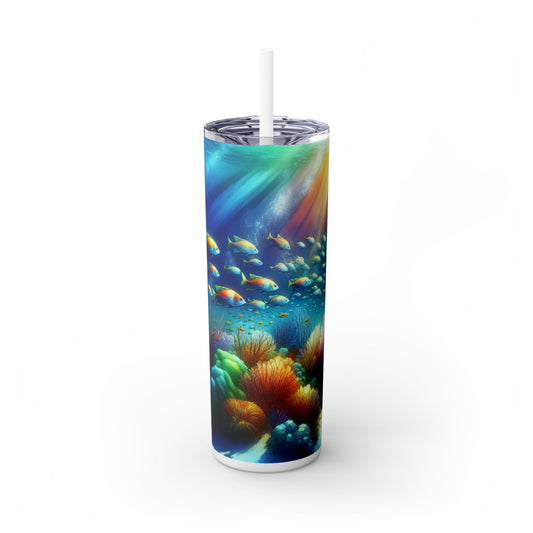 "Sinfonía submarina: serenidad en los arrecifes de coral": vaso estrecho con pajita de 20 oz de Alien Maars®