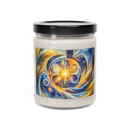 "Divinidad ascendente: un despertar espiritual en una geometría vibrante" - Vela de soja con aroma a alienígena, 9 oz, estilo arte religioso