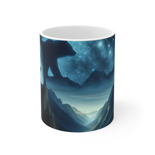 "The Bear and the Cosmic Balance" - The Alien Ceramic Mug 11oz Cave Painting Style