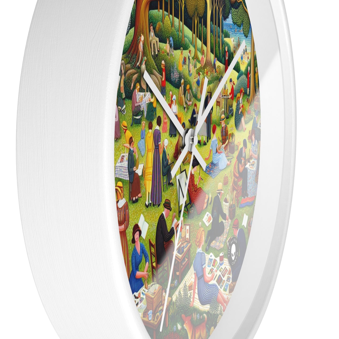 "Whimsical Village Delights" - The Alien Wall Clock Naïve Art