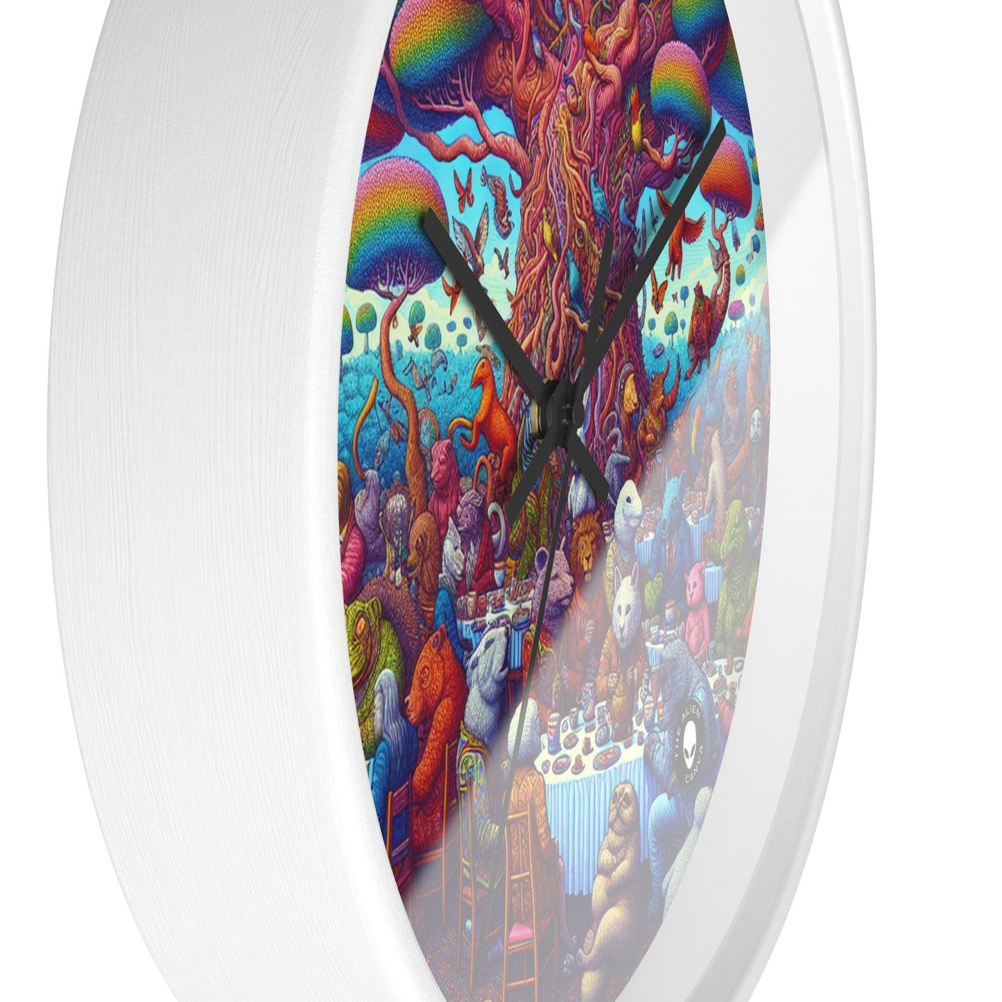 "Animal Tea Party in a Rainbow Wonderland" - The Alien Wall Clock