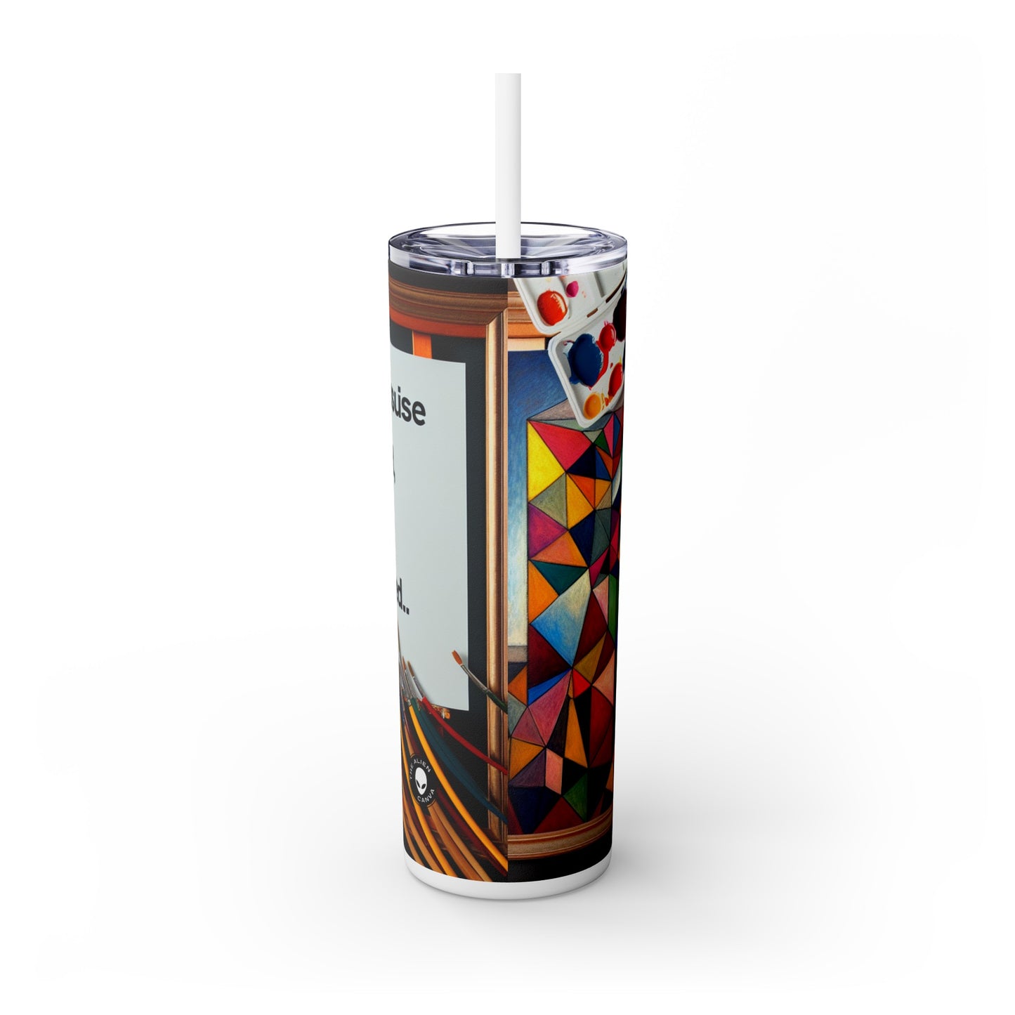 "Futuristic Metropolis: A Synthetic Cubism Cityscape" - The Alien Maars® Skinny Tumbler with Straw 20oz Synthetic Cubism