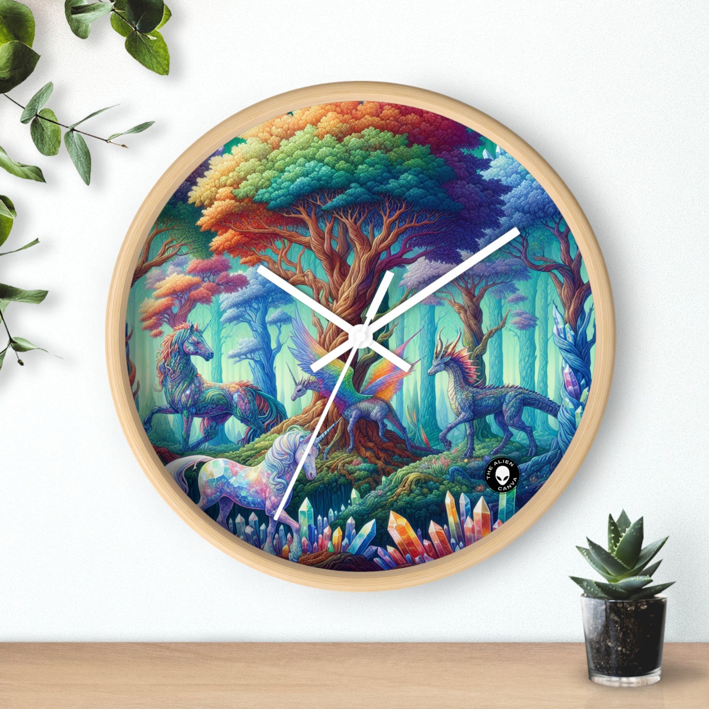 "Bosque de Cristal: Reino de Seres Míticos" - El Reloj de Pared Extraterrestre