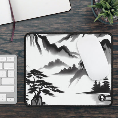 "Mountain Reflection: A Serene Zen Ink Painting" - The Alien Gaming Mouse Pad Zen Ink Painting