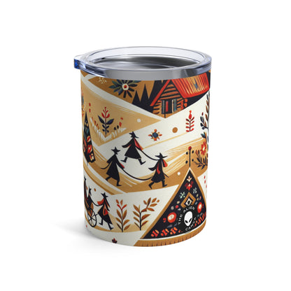 "Ukrainian Village Symphony: A Colorful Folk Art Reflection" - The Alien Tumbler 10oz Folk Art