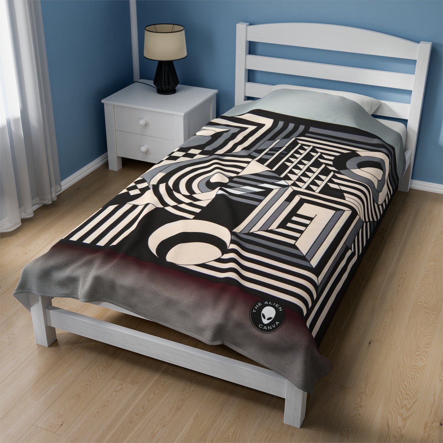 "Mesmerize: Geometría audaz del Op Art en blanco y negro" - The Alien Velveteen Plush Blanket Op Art