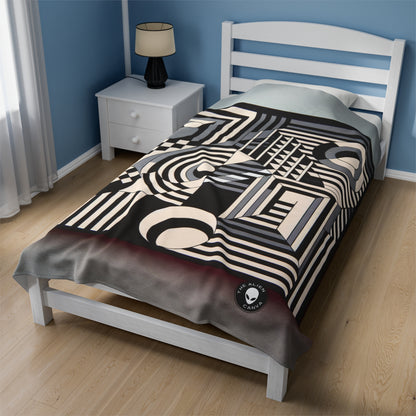 "Mesmerize: Bold Op Art Geometry in Black and White" - The Alien Velveteen Plush Blanket Op Art