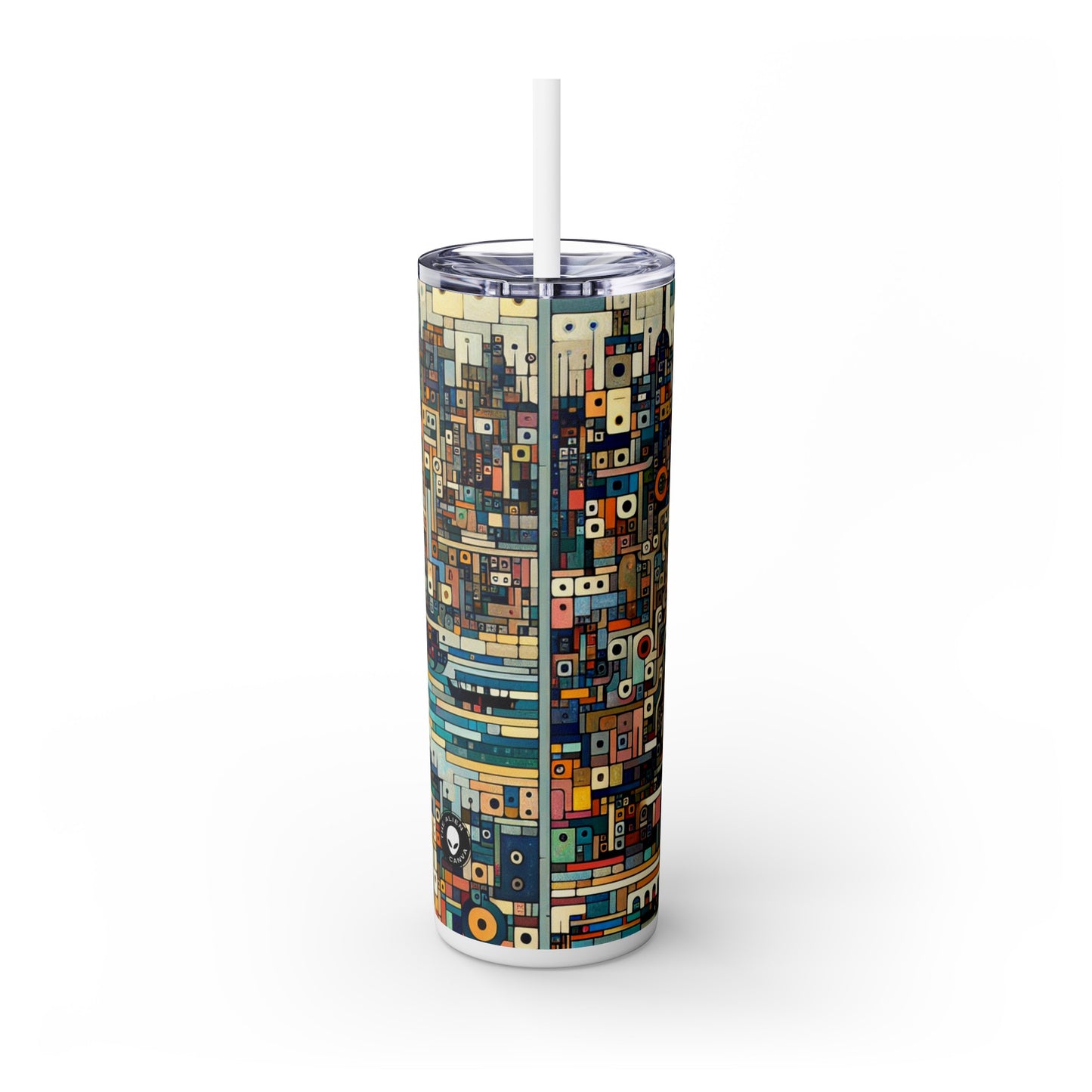 "Neon Nights: Art Brut Reflection of Urban Chaos" - The Alien Maars® Skinny Tumbler avec paille 20oz Art Brut