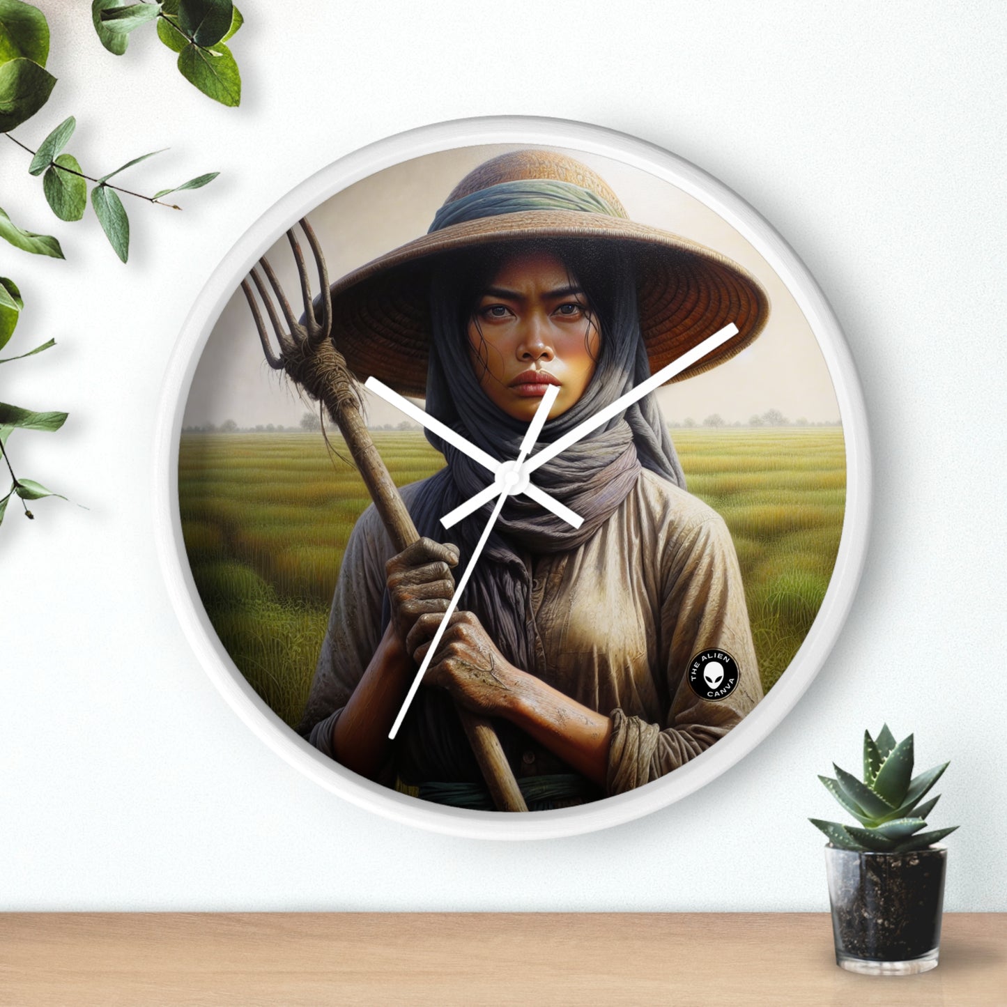 "Farmer in the Fields: A Weathered Reflection" - The Alien Wall Clock Realism