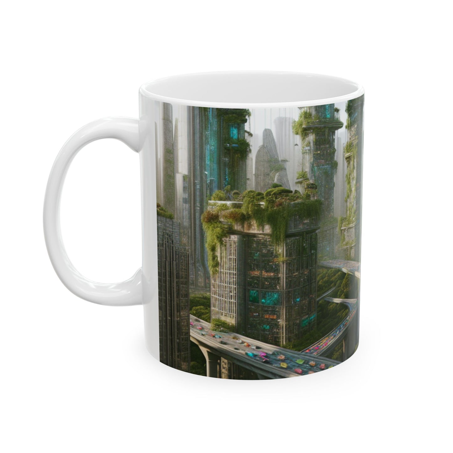 "Utopía futurista: naturaleza y tecnología en armonía" - Taza de cerámica The Alien de 11 oz