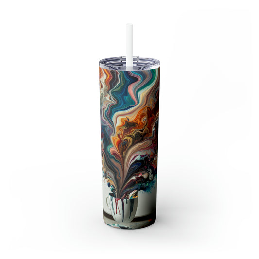 "A Paint Poured Paradise: Acrylic Pouring Art" - The Alien Maars® Skinny Tumbler with Straw 20oz Acrylic Pouring Style