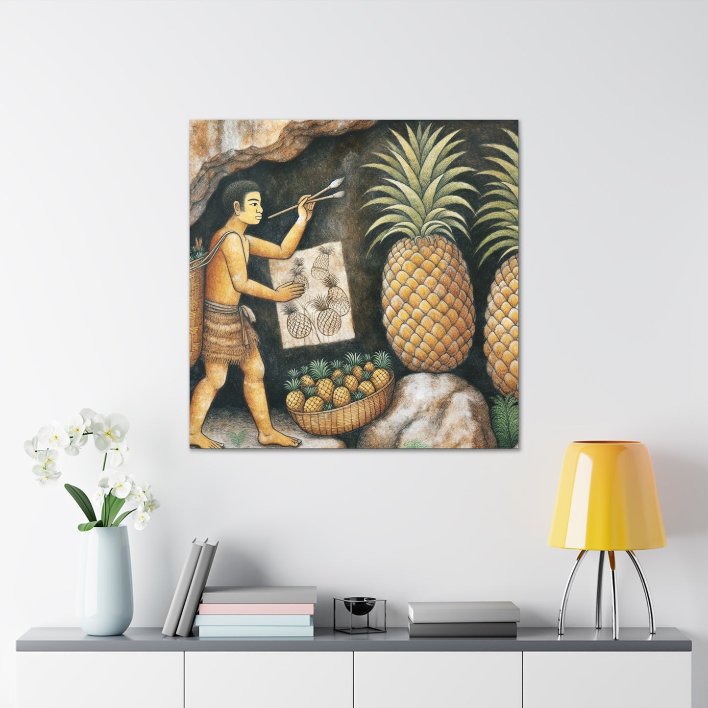 "Récolte d'ananas" - Le style de peinture rupestre Alien Canva