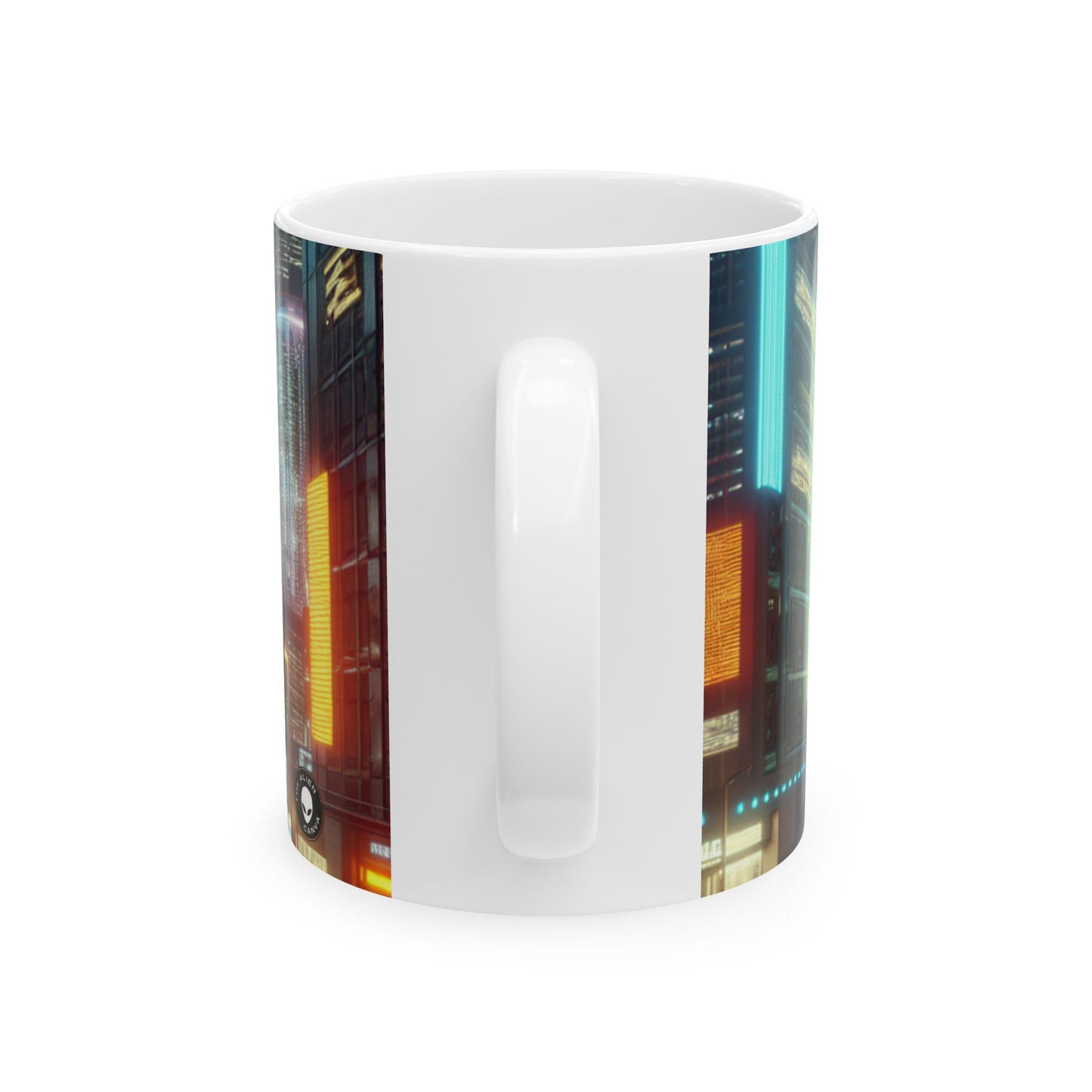 Pluie de néon : un paysage urbain futuriste - Tasse en céramique Alien 11 oz