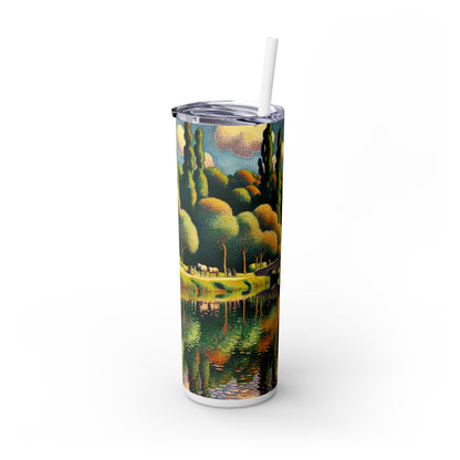 "Atardecer tranquilo: un paisaje de puntillismo" - Vaso delgado con pajita de Alien Maars®, puntillismo de 20 oz