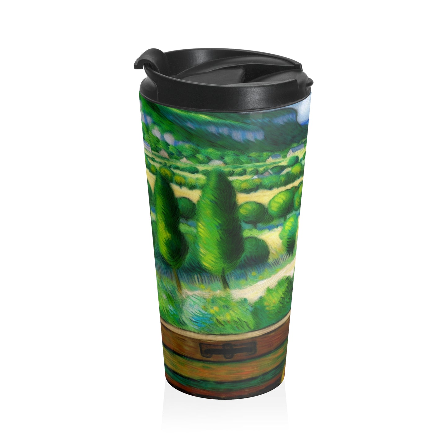 "French Countryside Escape" - Taza de viaje de acero inoxidable estilo postimpresionista The Alien