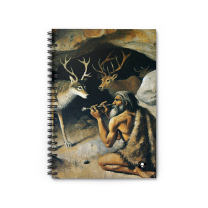 "Hunter and Wolf: In Pursuit of Prey." - The Alien Spiral Notebook (Ruled Line) Cave Painting