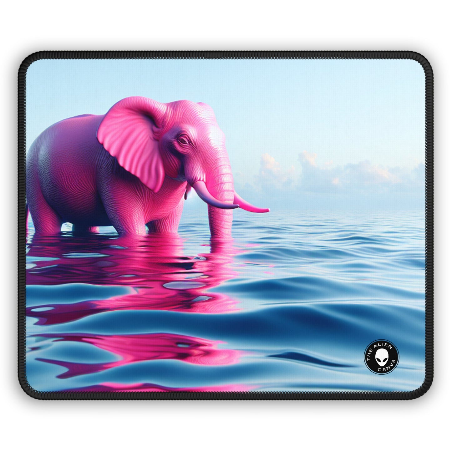 "The Pink Elephant in the Deep Blue Sea" - The Alien Gaming Mouse Pad A pink elefant floating in the ocean