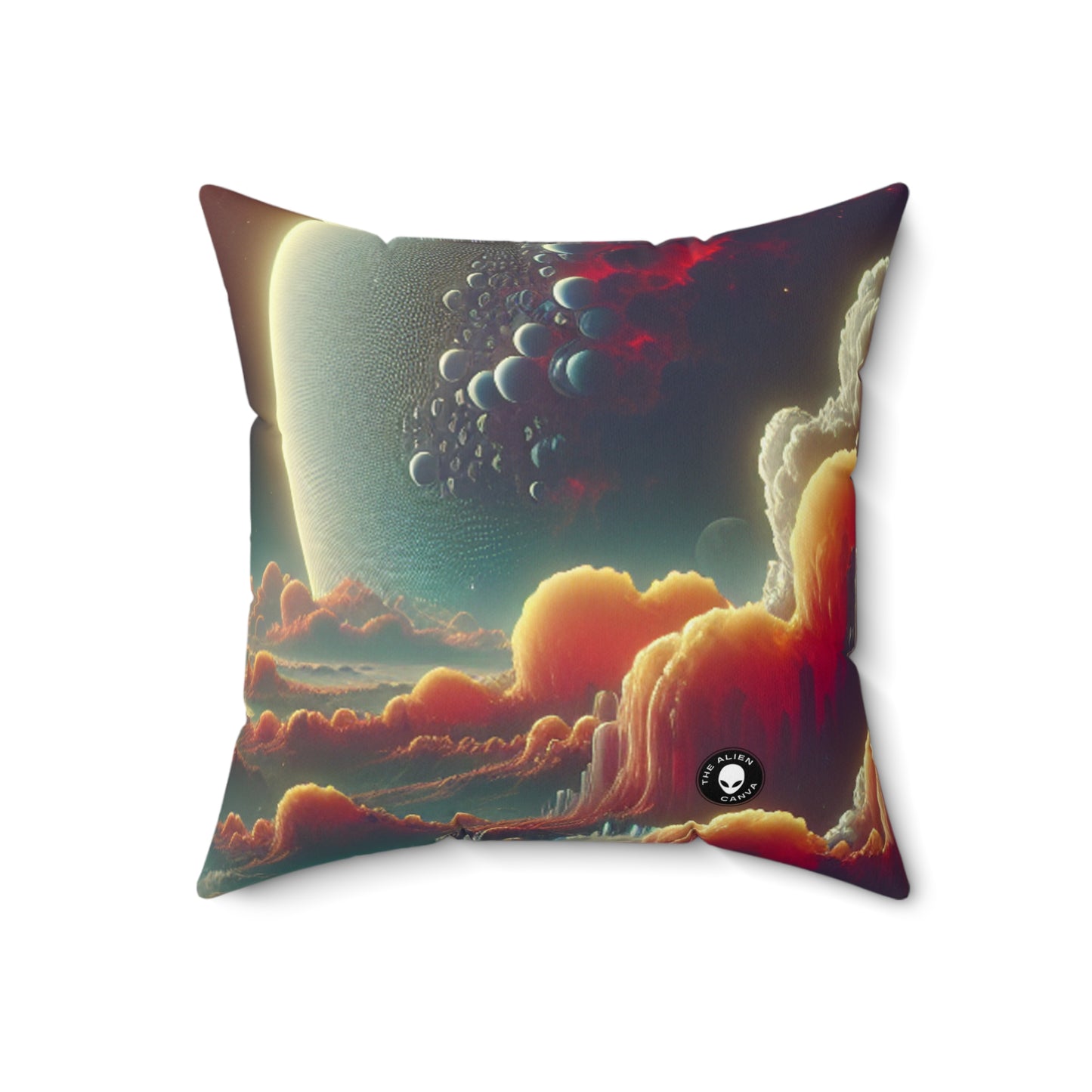 "Dawn of the Three Suns: A Sci-Fi Space Odyssey" - The Alien Spun Polyester Square Pillow Video Game Art