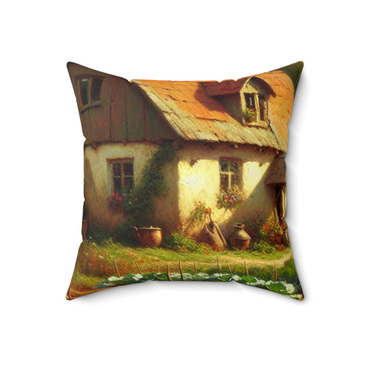 "Bustling Market: A Colorful Post-Impressionist Scene"- The Alien Spun Polyester Square Pillow Post-Impressionism