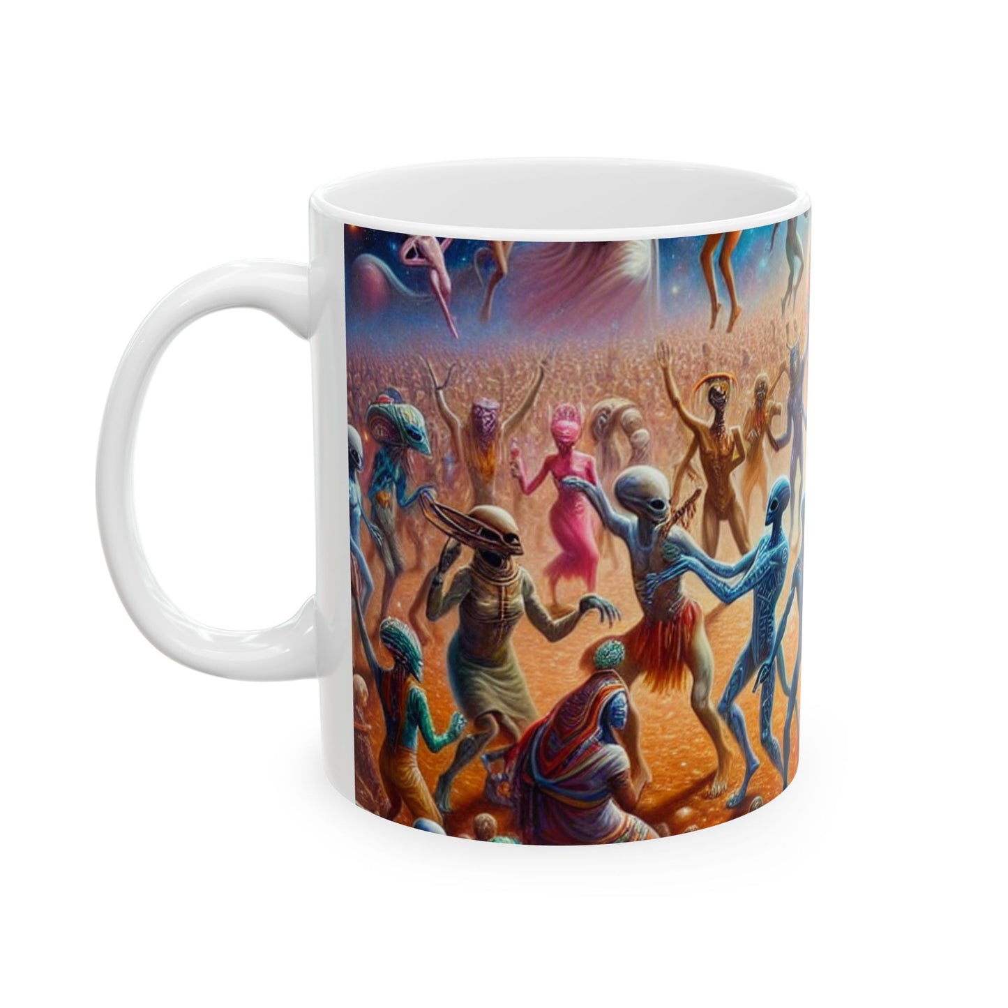 "Interstellar Rave: Embracing Cosmic Unity" - The Alien Ceramic Mug 11oz