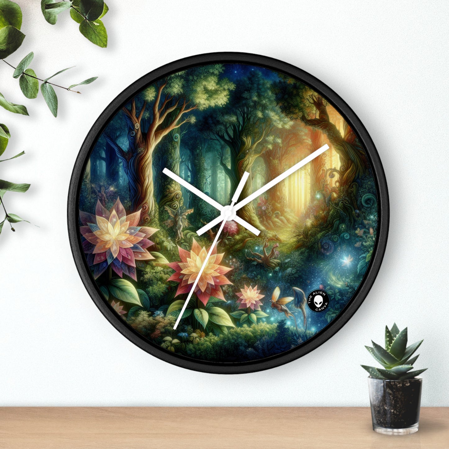 Enchanted Woodland: Glowing Blossoms and Mystical Beings - The Alien Wall Clock