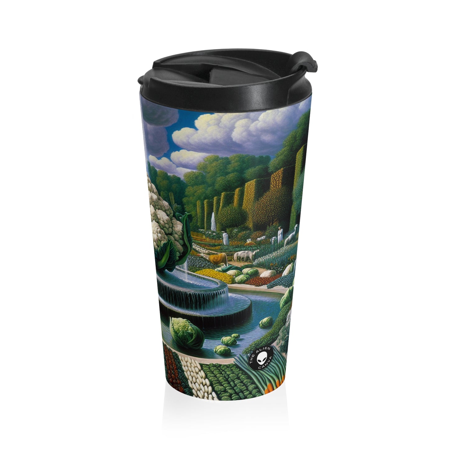 "The Vegetable Fountain: A Cauliflower Conglomerate" - The Alien Stainless Steel Travel Mug Surrealism