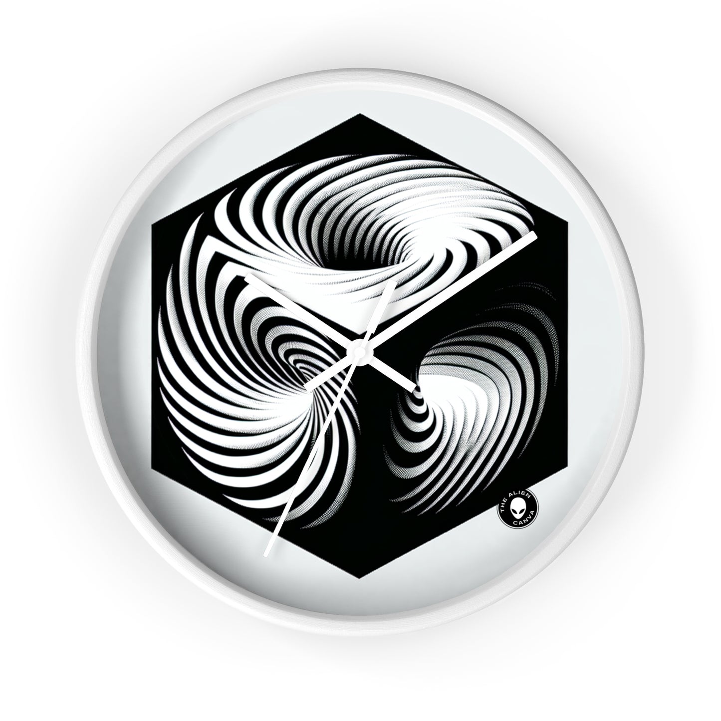 "Cubo convolucional: una ilusión óptica de movimiento incesante" - El reloj de pared alienígena Op Art