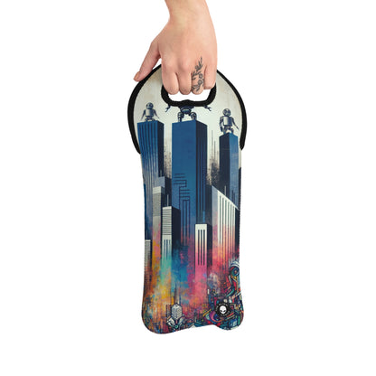 "Robotic Cityscape: A Futuristic Mural" - The Alien Wine Tote Bag Street Art / Graffiti