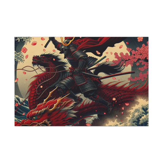 "Storming into Battle: A Samurai's Tale" - The Alien Canva Ukiyo-e (Japanese Woodblock Printing) Style