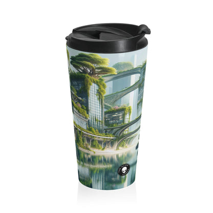 "Nature's Fusion: A Futuristic Cityscape" - The Alien Stainless Steel Travel Mug