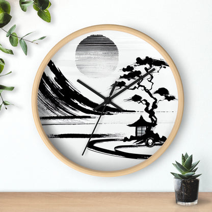 "Armonía del viento y el agua: una pintura con tinta zen" - El reloj de pared alienígena Pintura con tinta zen