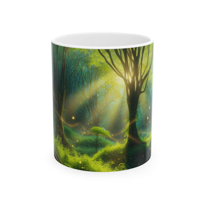 Taza de cerámica extraterrestre de 11 oz "Magia del bosque resplandeciente"