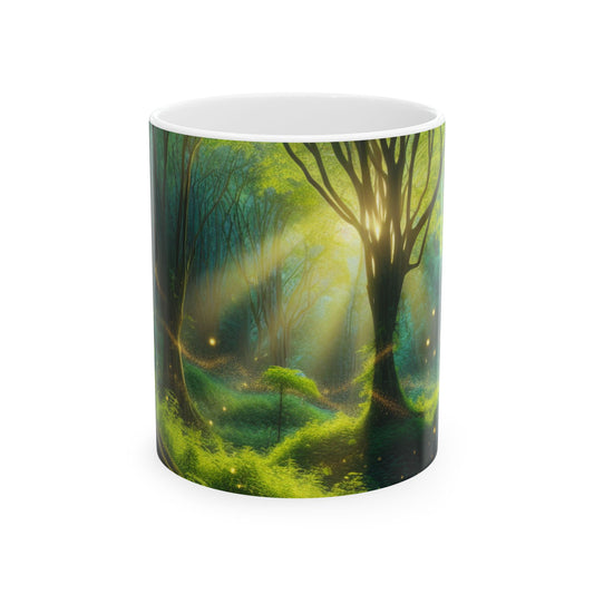 Taza de cerámica extraterrestre de 11 oz "Magia del bosque resplandeciente"