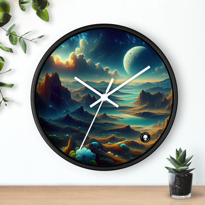 "Un Sueño Extraño: Un Mundo Desconocido en Detalle" - The Alien Wall Clock planetas no descubiertos en estilo hiperrealista