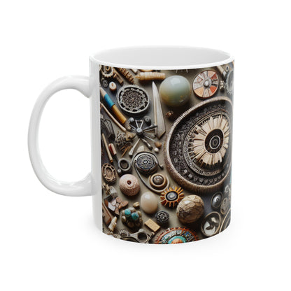 "Tapiz de la naturaleza: arte de ensamblaje con objetos encontrados" - Taza de cerámica The Alien 11oz Assemblage Art