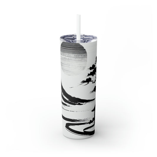 "Harmony of Wind and Water: A Zen Ink Painting" - The Alien Maars® Skinny Tumbler with Straw 20oz Zen Ink Painting